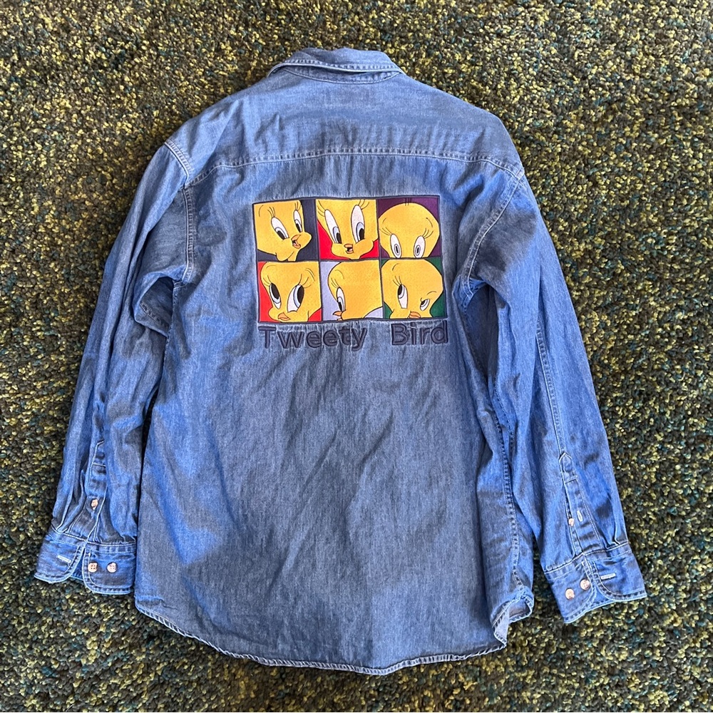 Warner Bros. Vintage Looney Tunes Denim Button Up Shirt (S)